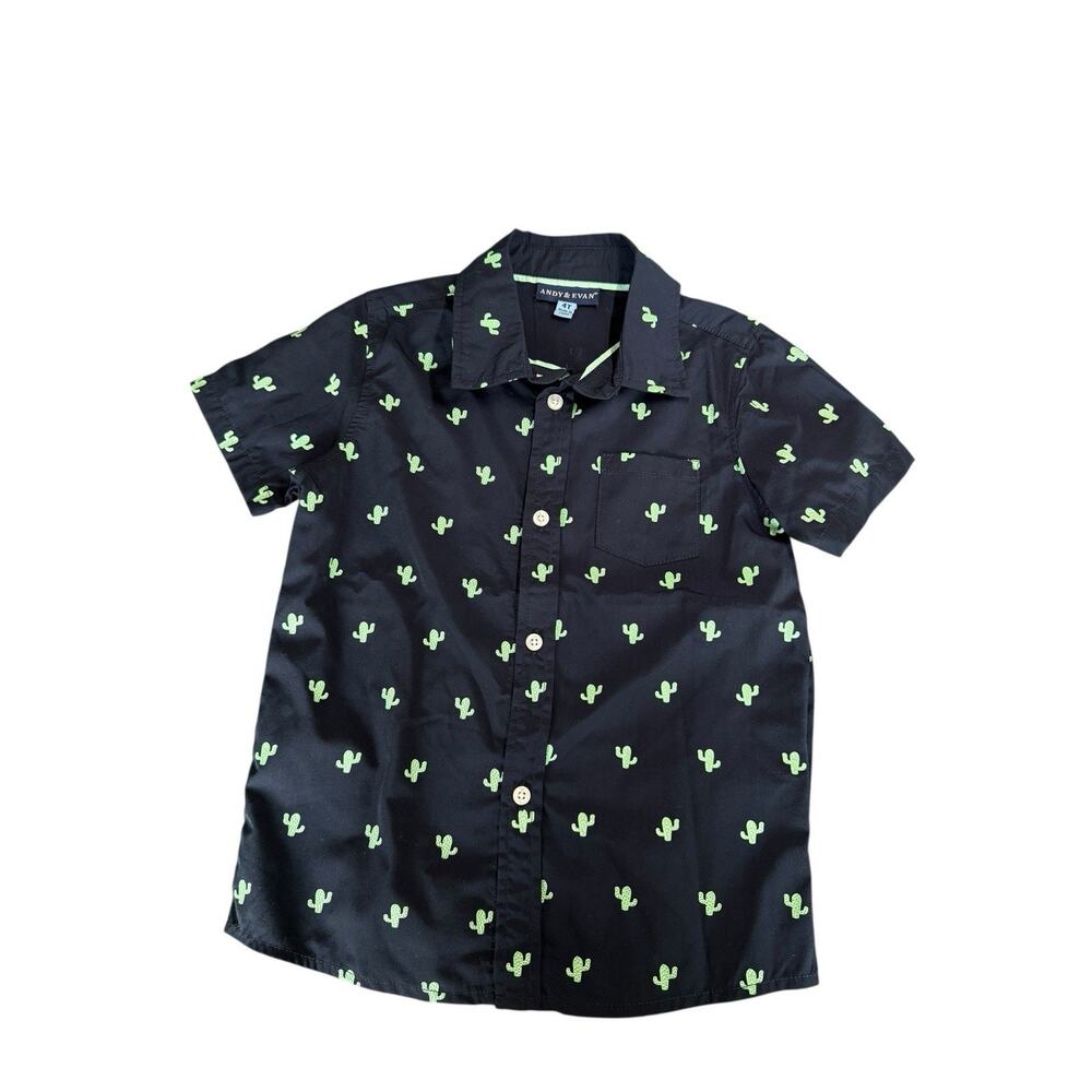 Andy & Evan Boys Short Sleeve Blue Button Down Shirt Size 4T Cactus Design